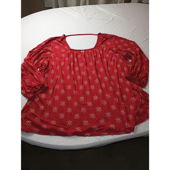 Old Navy Women's Square Neck Long Sleeve Blouse All Over Print, Size 4X Red - Picture 1 of 4